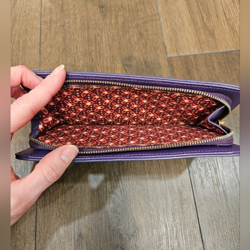Tory Burch Long Dual Snap Purple Wallet + Chain & Branded Dustbag - Picture 8 of 16